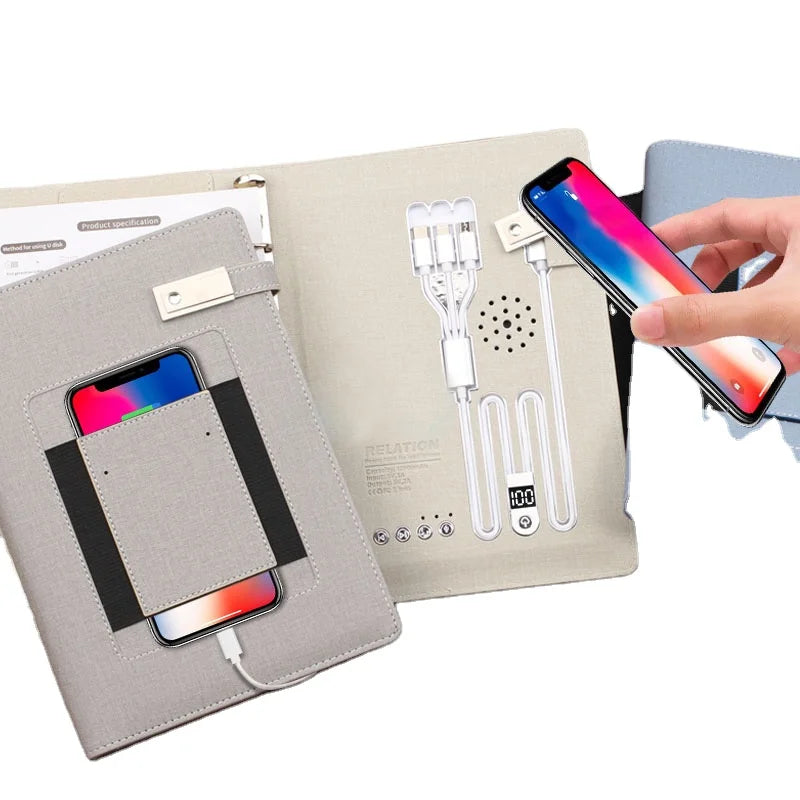 New Arrival Customized A5 Notebook PU Leather Hardcover 12000mAh 80 Sheets In-Built Power Bank Printed Style Loose-leaf Notebook