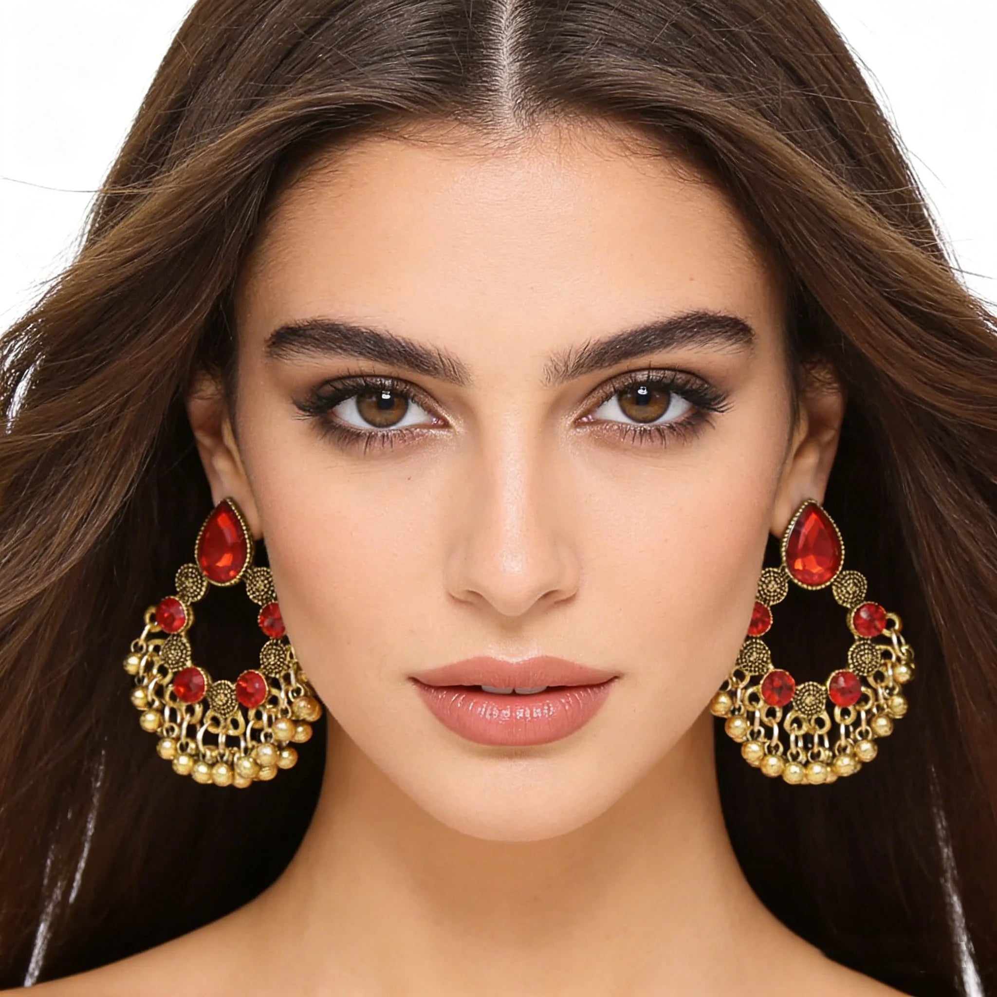 Colorful Crystal Beads Bohemian Dangle Earrings Handmade Vintage Style Golden Ball Tassels Teardrop Earrings