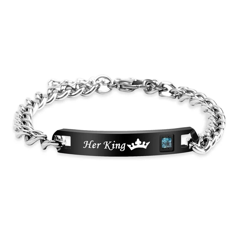 Stainless Steel Couples Bracelets Women Men Her King His Queen Love Bangles Valentine's Day Gift