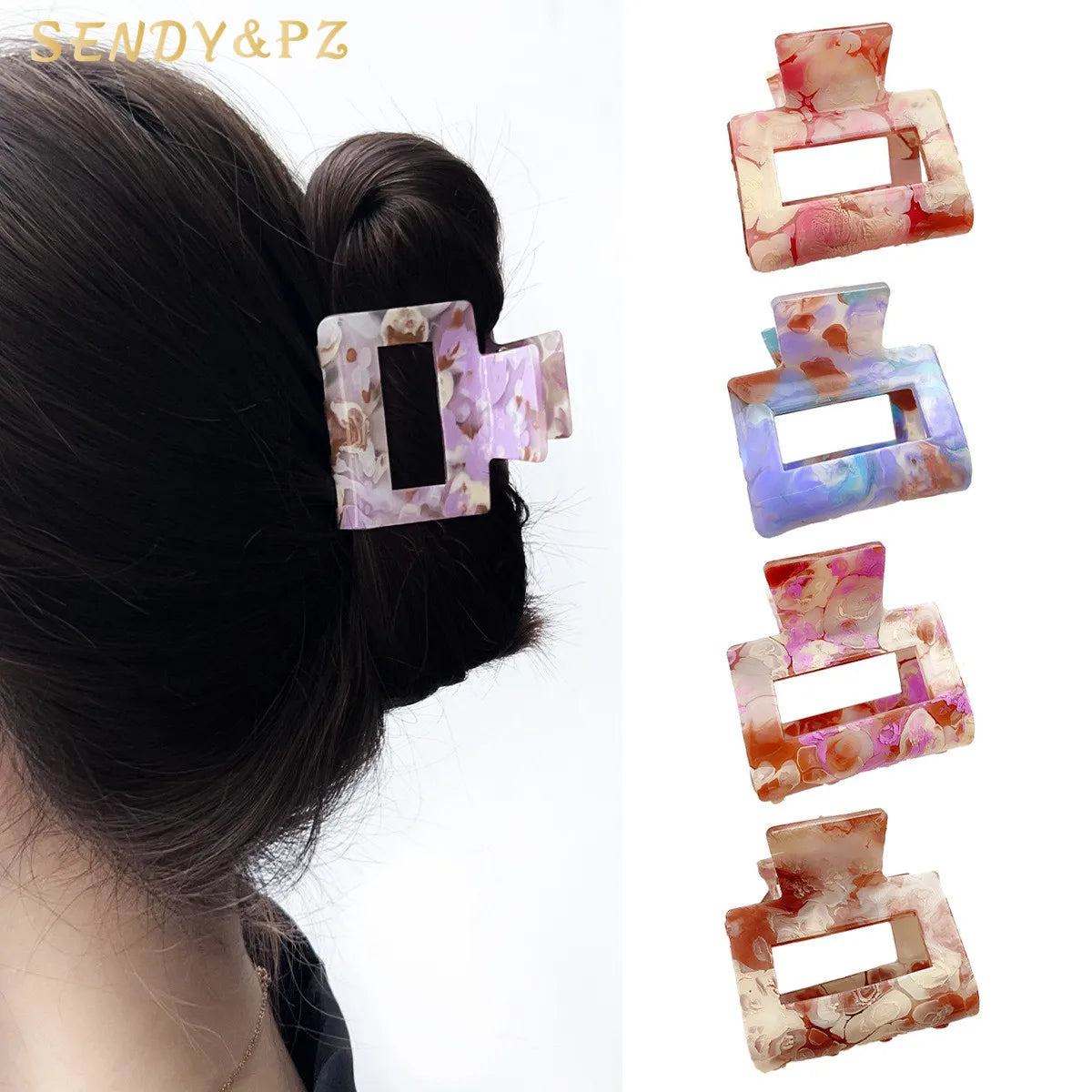 New Korean Retro Hollow square Acrylic Hair Clip Versatile Color 5cm Hair Claw Ladies Hair Accessories
