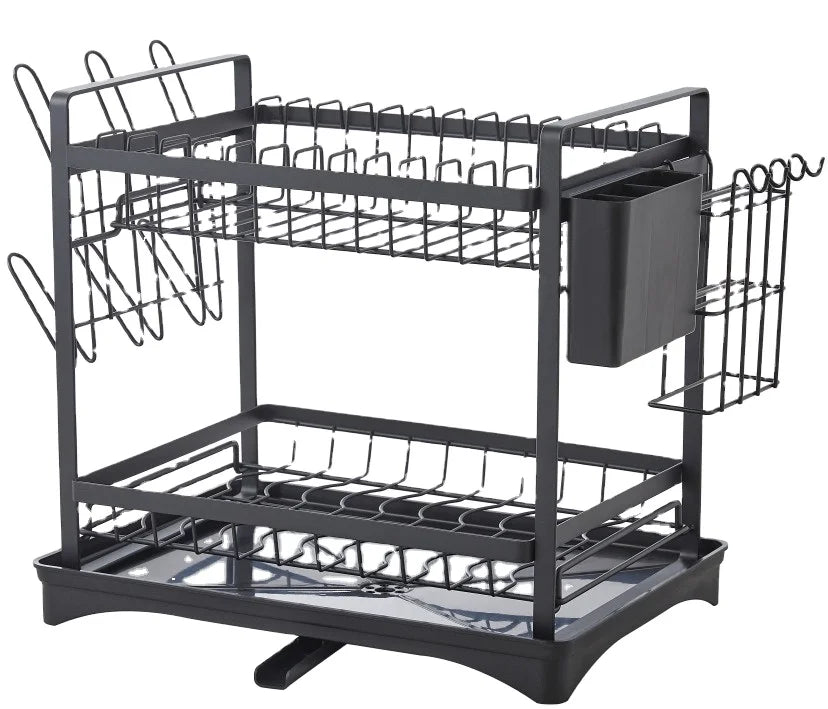 Double-Tiered Metal Dish Drain Rack Multifunctional Detachable Fashionable Iron Tableware Standing Type for Household Use
