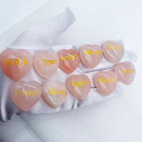 Factory Cheap Price Wholesale Natural Rose Quartz Hearts With Letters Crystal Hearts for Wedding Gift