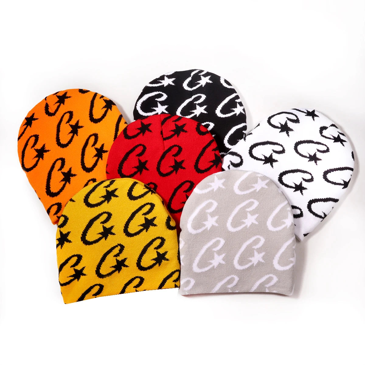 New Arrival C STAR Jacquard Pattern Winter Skully Beanie Hat 100% Acrylic Street Style Hip-pop Style No Cuff Knitted Cartoon