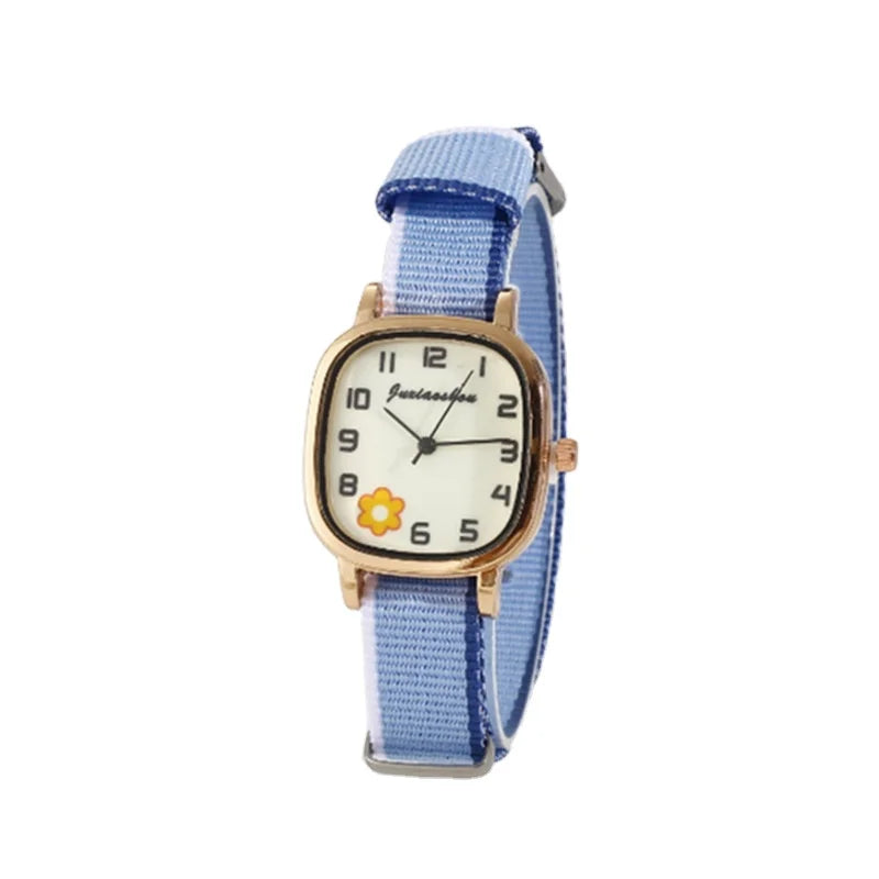 2024 New Student Leisure Cloth Band Rabbit Watch Minimalist Color Block Ladies Quartz Watch