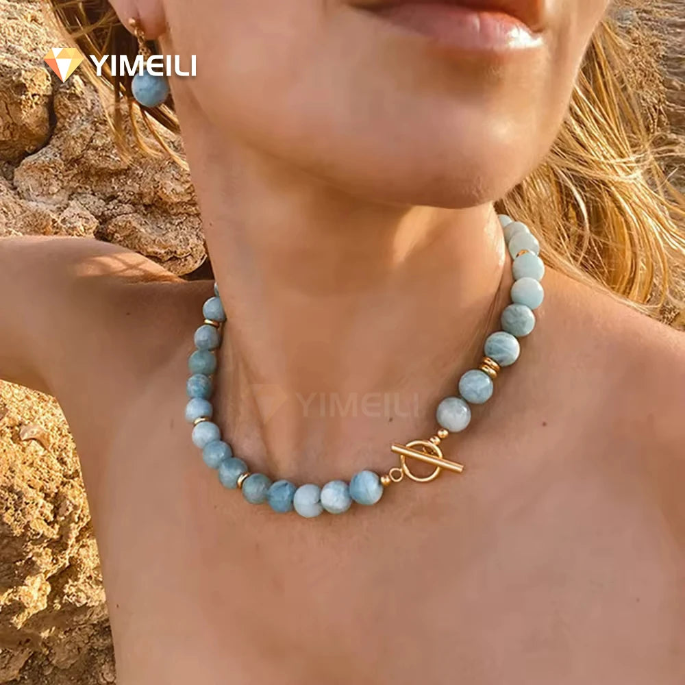 YML &  Women's Natural Stone Beaded Necklace Colorful Healing Crystal Rainbow Necklace Fashionable Colorful Beaded Necklace