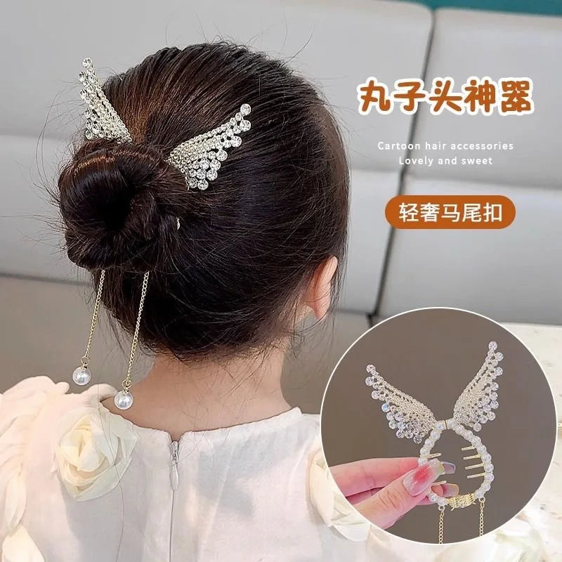 Children's Crystal Fish Tail Hair Clip Back of Head Meatball Head Plate Hair Ponytail Buckle Clip Rhinestone Hair Claw
