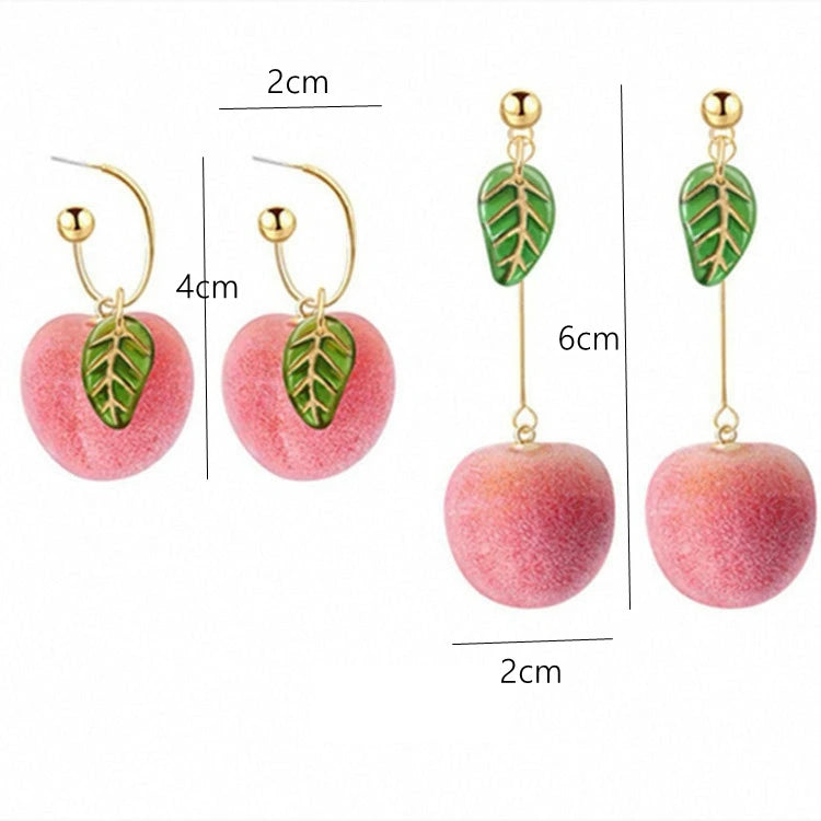 Summer Fashion Korean Style Jewelry Cute Peach Fruits Charms Earrings Long Tassel Earrings Gold Plated Studs for Girls Gifts