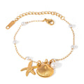 Wholesale Boho Summer Beach Stainless Steel Tarnish Free Chain Bracelets Gold Plated Pearl Starfish Bracelet for Women