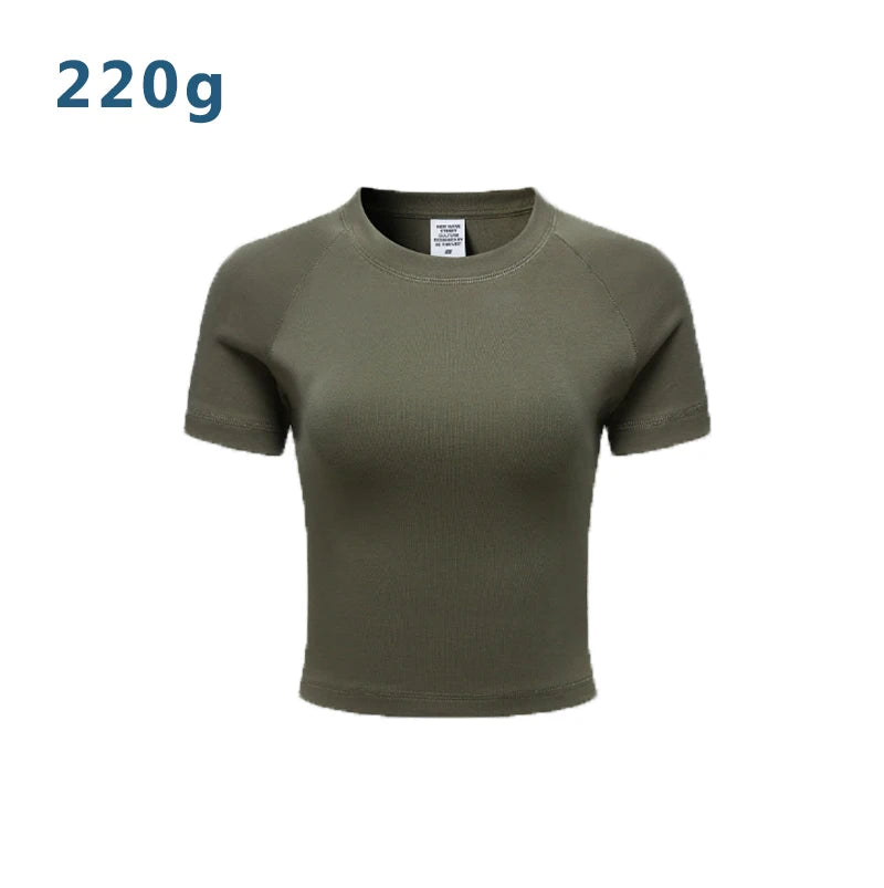 Women's 220g Slim Fit Crop Top Short Sleeve T-Shirt with Regular Shoulder Casual Style Summer Crop Top for Girls