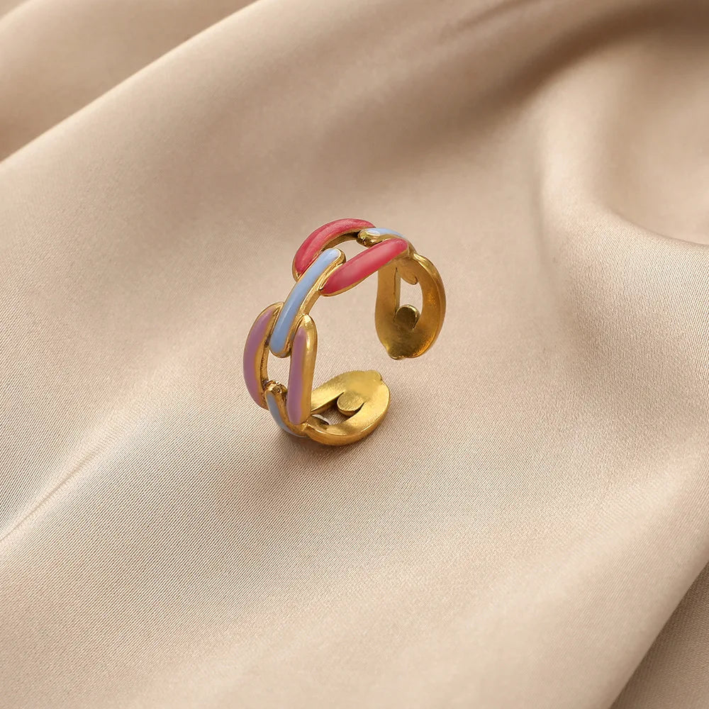Beimai OEM Ring Wholesale Hollow Color Oil Drop Stainless Steel Waterproof Chain Open Ring
