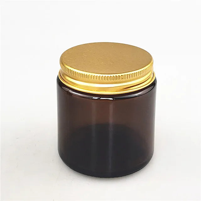Wholesale Empty Round Shaped 100ml Screw Top Amber Glass Candle Jars with Golden Metal Ids