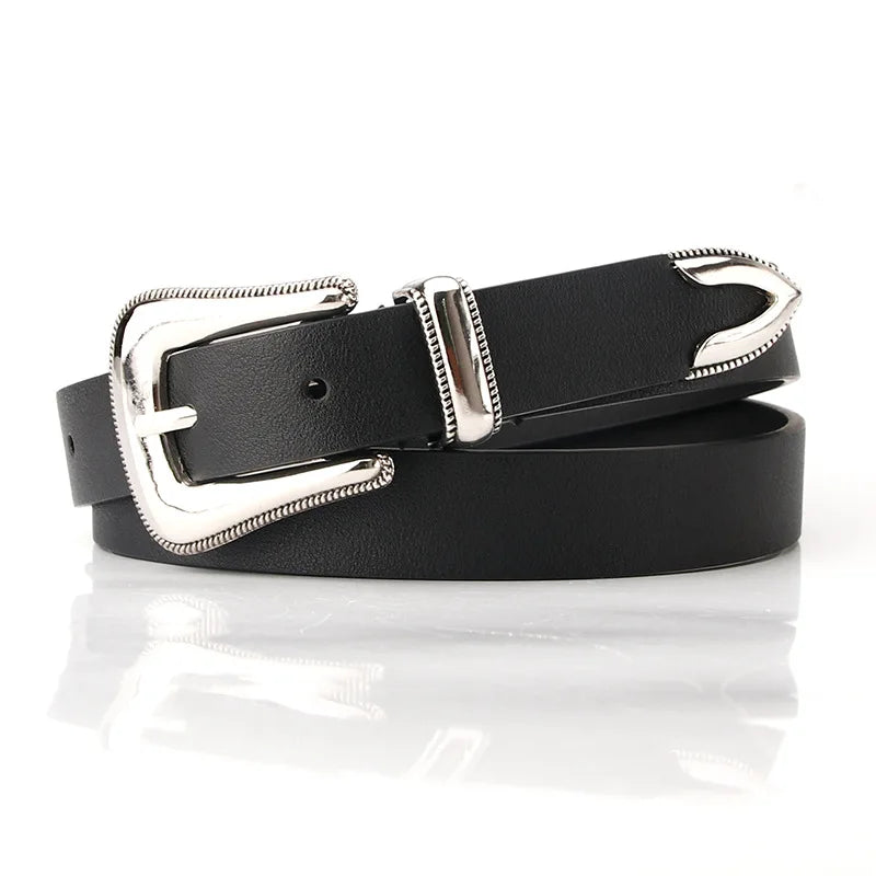 Ladies Thin Belt Fashionable All-match Business Pants White Belt Buckle PU Leather Pin Buckle Women's Belt
