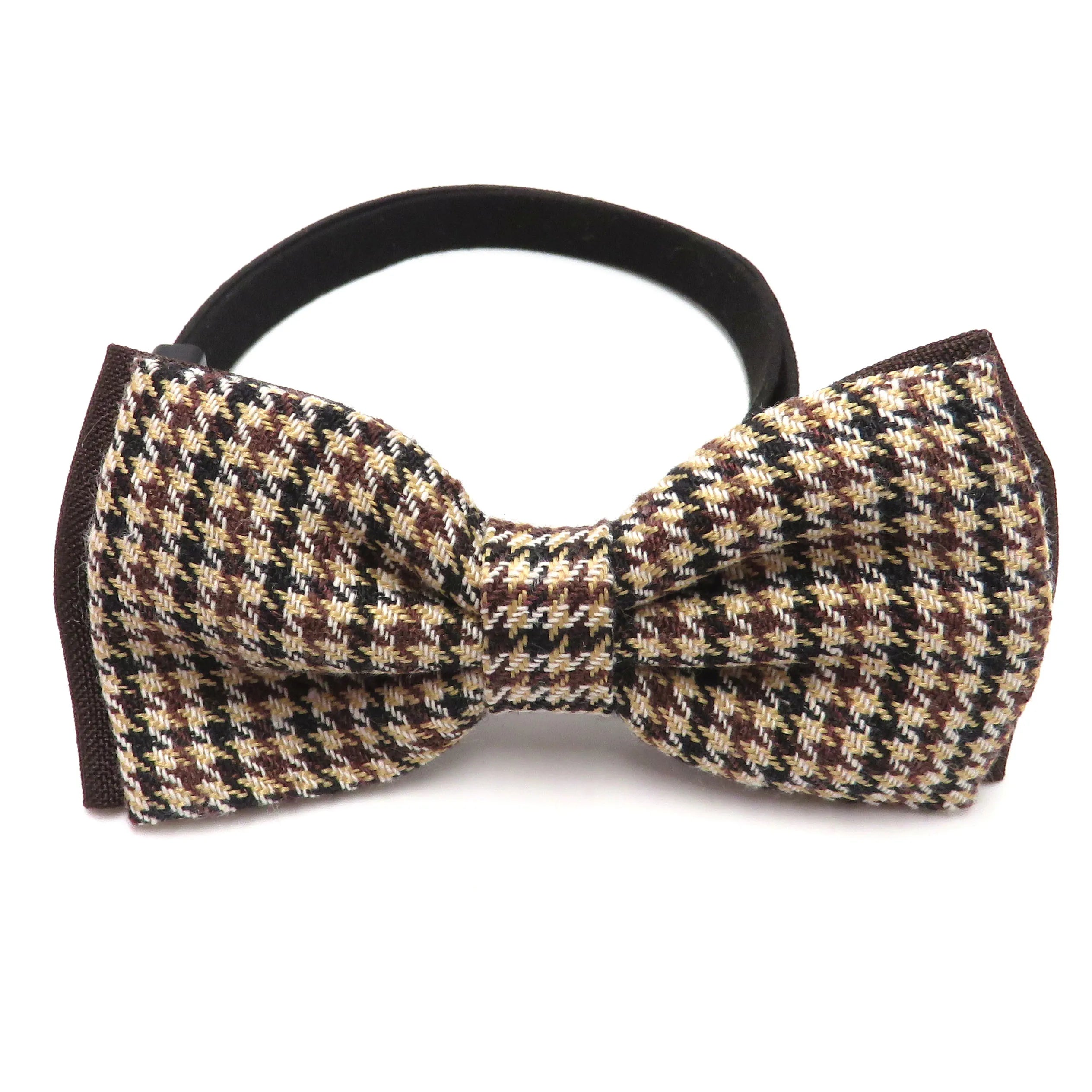 2024 Classic Pet Dog Supplies Harness Custom Dog Collar Bowtie Brown Plaid Pet Leash Collar Manufacturer Dog Leads and Collars