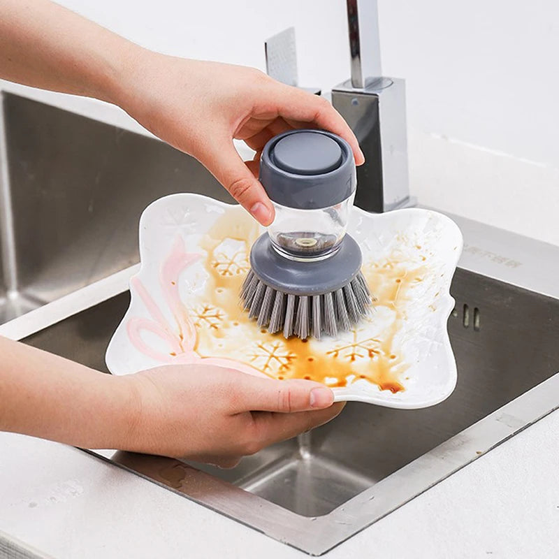 Kitchen Soap Dispensing Dishwashing Tool Cleaning Brushes Easy Use Scrubber Wash Clean Tool Soap Dispenser Brush Gadgets