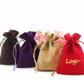 Custom Recyclable Velvet Pouch Jewelry Packaging Drawstring Bag with Stamping for Rings Necklaces Watch & Glasses
