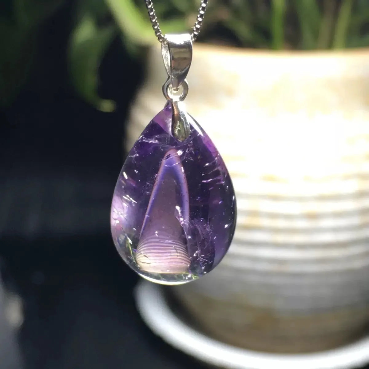 Super Seven Drop Pendant Natural Purple Hair Crystal Crafts Feng Shui Carving Model Carefully Made