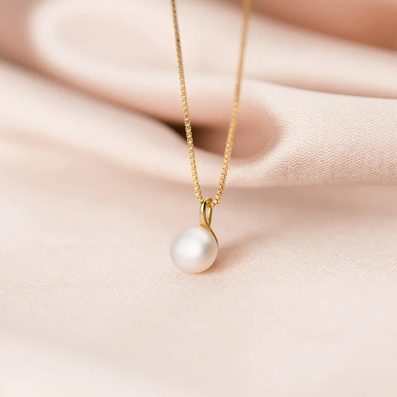 Fashion Minimalist Jewelry 925 Sterling Silver Pearl Necklaces Single Natural Pearl Gold Plated Necklaces for Women