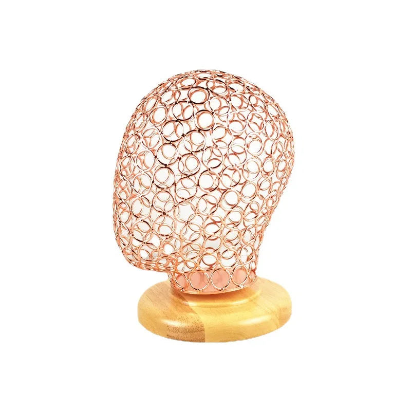 Mesh Head Mannequin Metal Wire Mannequin Heads Gold Silver Style Iron with Wooden New Base Rose Unique Stand Unisex High Grade