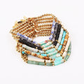 New Design Natural Stone Spacers Stainless Steel Beaded Bracelet Adjustable Lady JBS12528