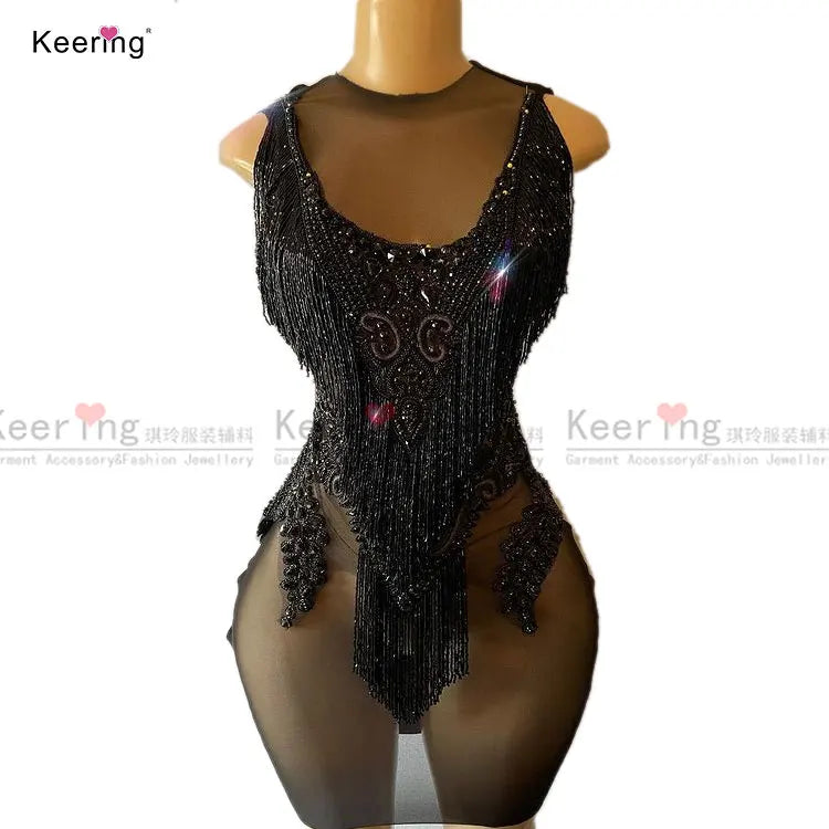 Keering Designer Panel Sliver Strass Black Rhinestone Bodice Applique Bridal Flowers Patches WDP-055