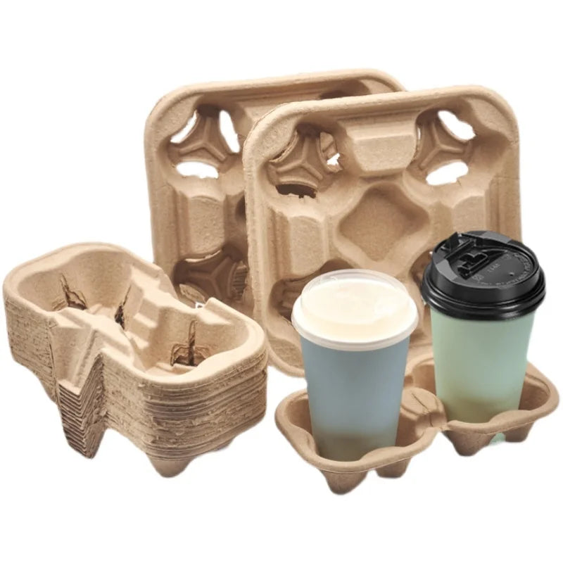 Disposable Single Wall Eco-friendly Food Grade Paper Cup Holder 8-32 oz 2 & 4 Cup Carrier Take Away Ready to Ship