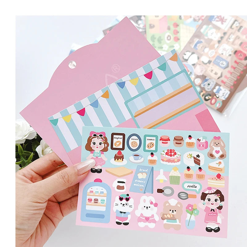 Nekoni Play Sheet Scenes Removable Stickers for Kids Ages 4+Bottle Cinema Sushi Bar Night Fair Bakery Cafe Vacationing Stickers
