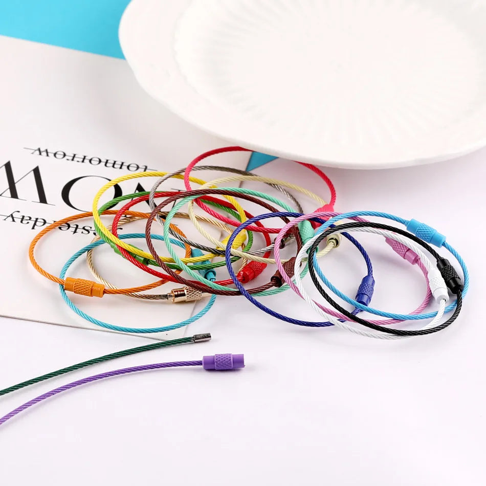 Metal Color Keychain Flexible Rubber Key Ring Luggage Tag Cable Loops Stainless Steel Wire Rings for Car Keys Chains Tag Keyring