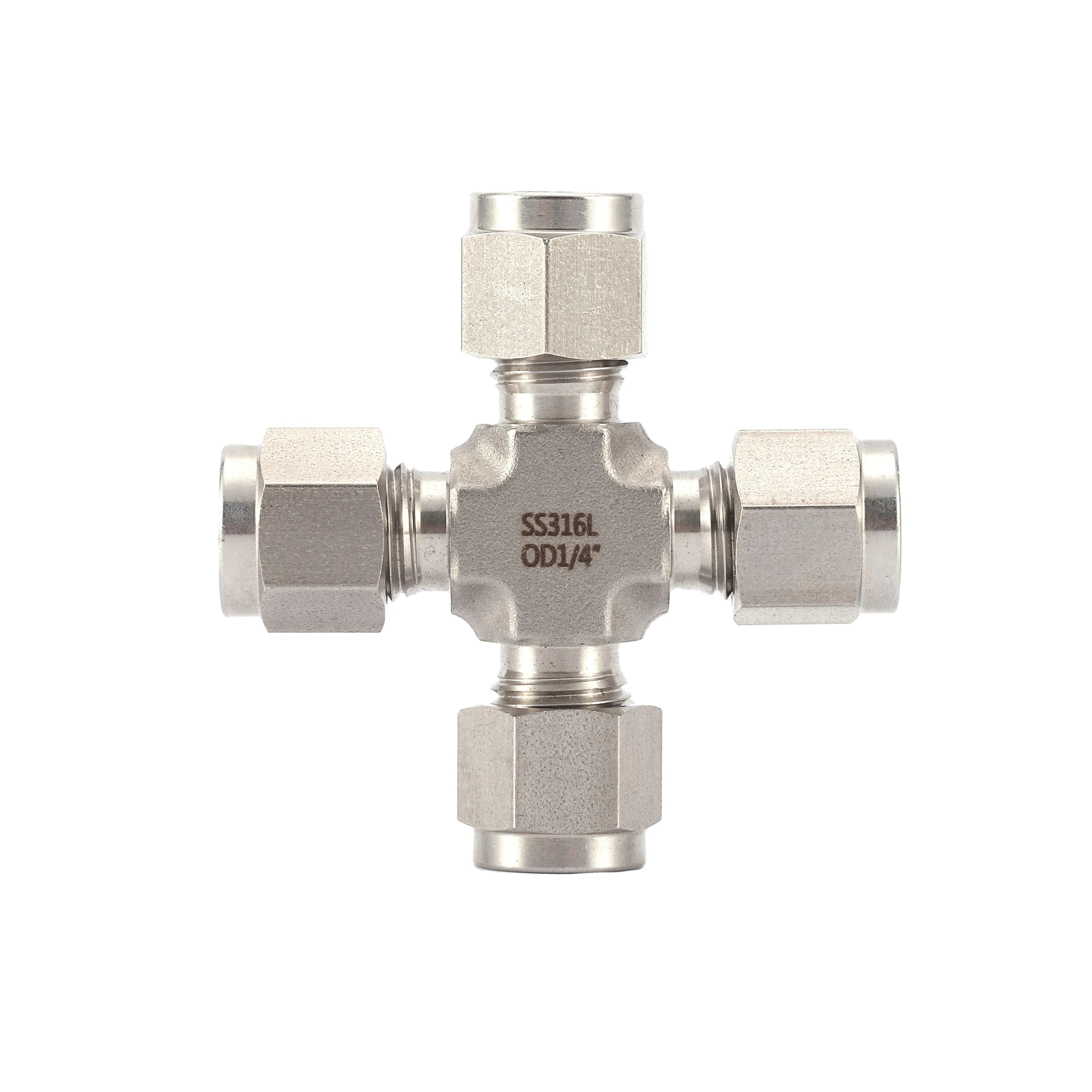 Double Ferrule Stainless Steel 316 Ss Compression 6000 Psi 4-Way Equal Union Cross Tube Fitting