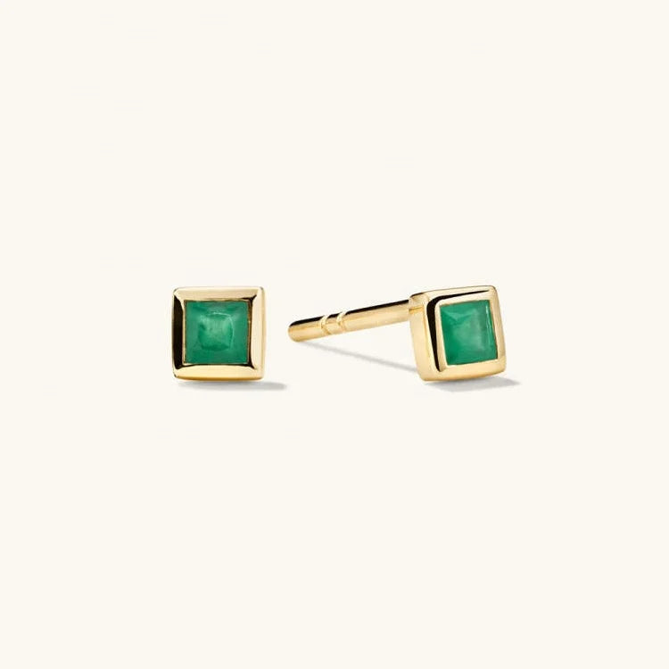 LOZRUNVE Silver 925 Sterling Jewellery Delicate Emerald Square CZ Bezel Stud Earring