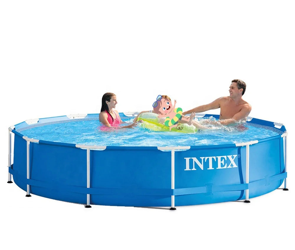 Intex 28212 Inflatable Outdoor Metal Frame Above Ground Swimming Pool