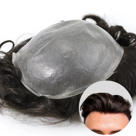 Emeda Men Hair Toupee 0204mm V-loop Full PU Thin Skin Remy Indian Hair Replacement