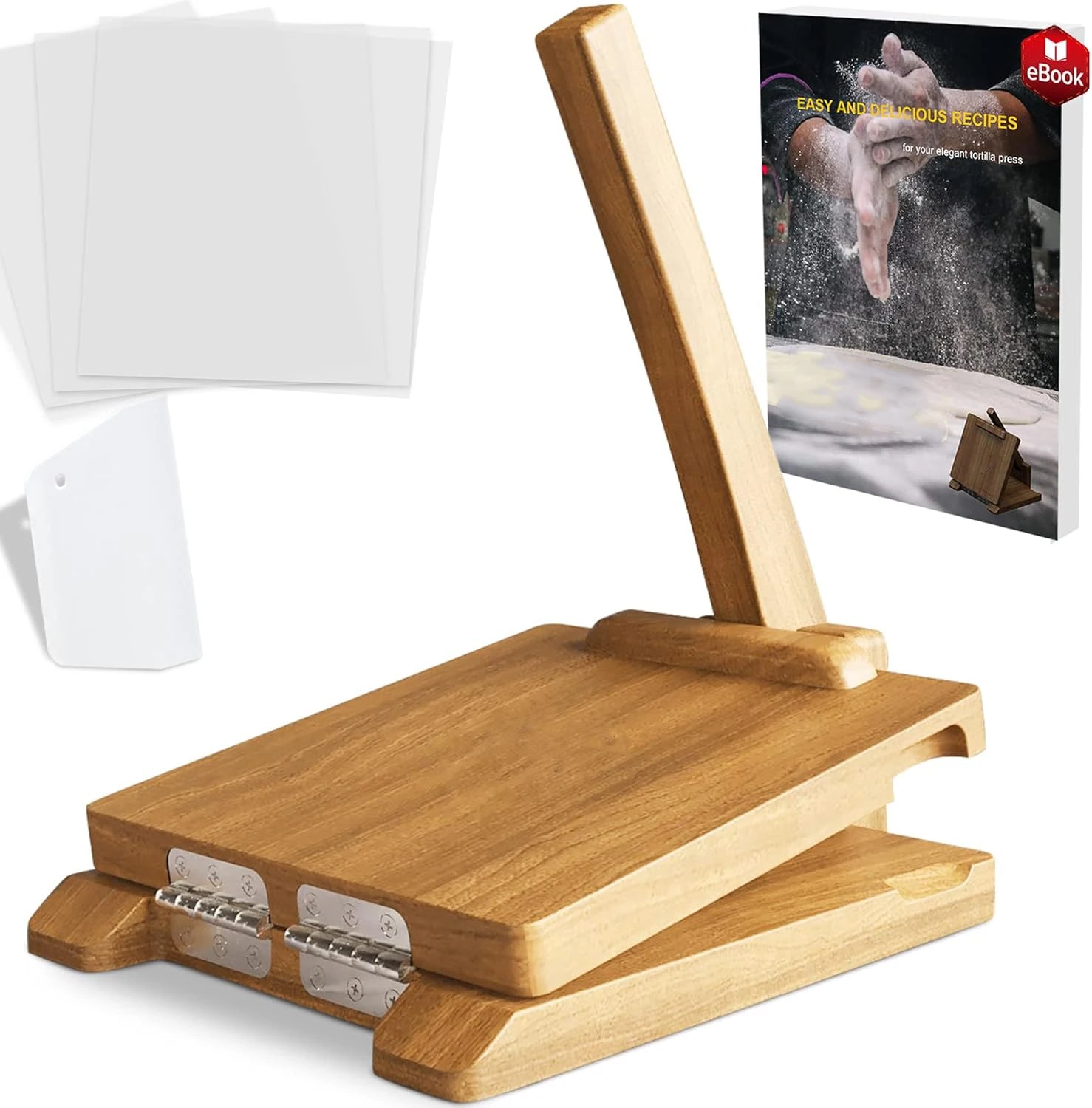 Wooden Tortilla Press Mexican Tortillera Presser Made From Natural Food-Grade Acacia Wood Large Wood Pataconera