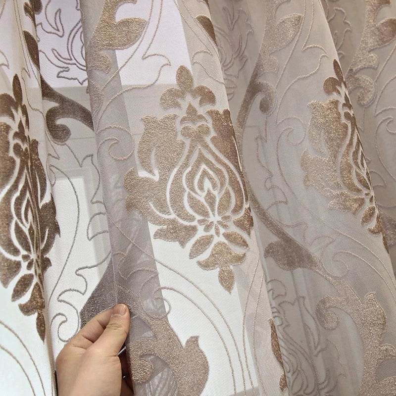 XinLan Wholesale Luxury Beige Tulle Curtain Living Room Bedroom Home  Hotel Window Sheer Curtain