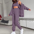 E220709 Custom 3 Piece Crop Top Jogger Set Autumn Women Clothing Zipper Hoodie Tank Top Jogger Set Lounge Wear Sets Women