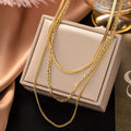 Fashion 18k Pvd Gold Plated Flat Snake Chain Necklace Set Multi Layers Necklace Stainless Steel Chain Necklaces Women