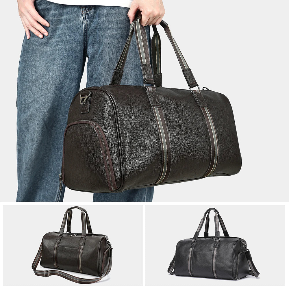MARRANT Men Genuine Leather Sports Gym Weekend Overnight Bag With Shoe Compartment Leather Duffel Bag Men Leather Travel Bag