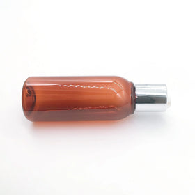Free Sample Cosmetic Bottle Silver Aluminum Collar Disc Top Cap White Top With Chocolate Bottle