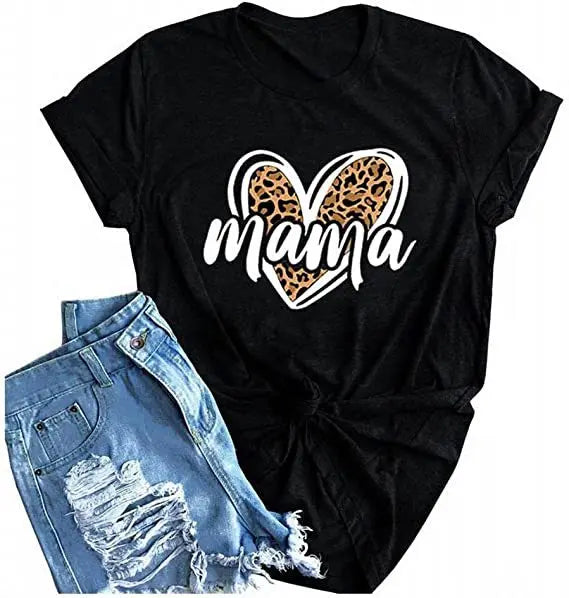 Hot Sale 180gsm Cotton T-Shirt for Women Short Sleeve Western Style with Mama Letter Print Summer Sublimation Tops