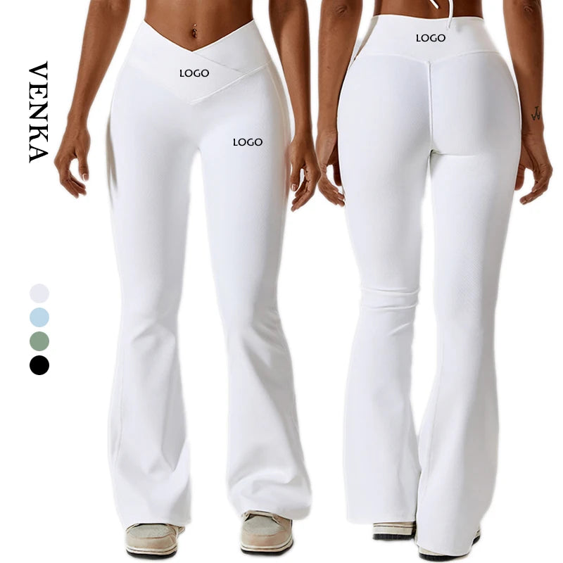 Ladies Custom Athletic Wear High Waist Cross Waist Design Sports Tights Pants Female No T Line Gym Fitness Workout Yoga Legging