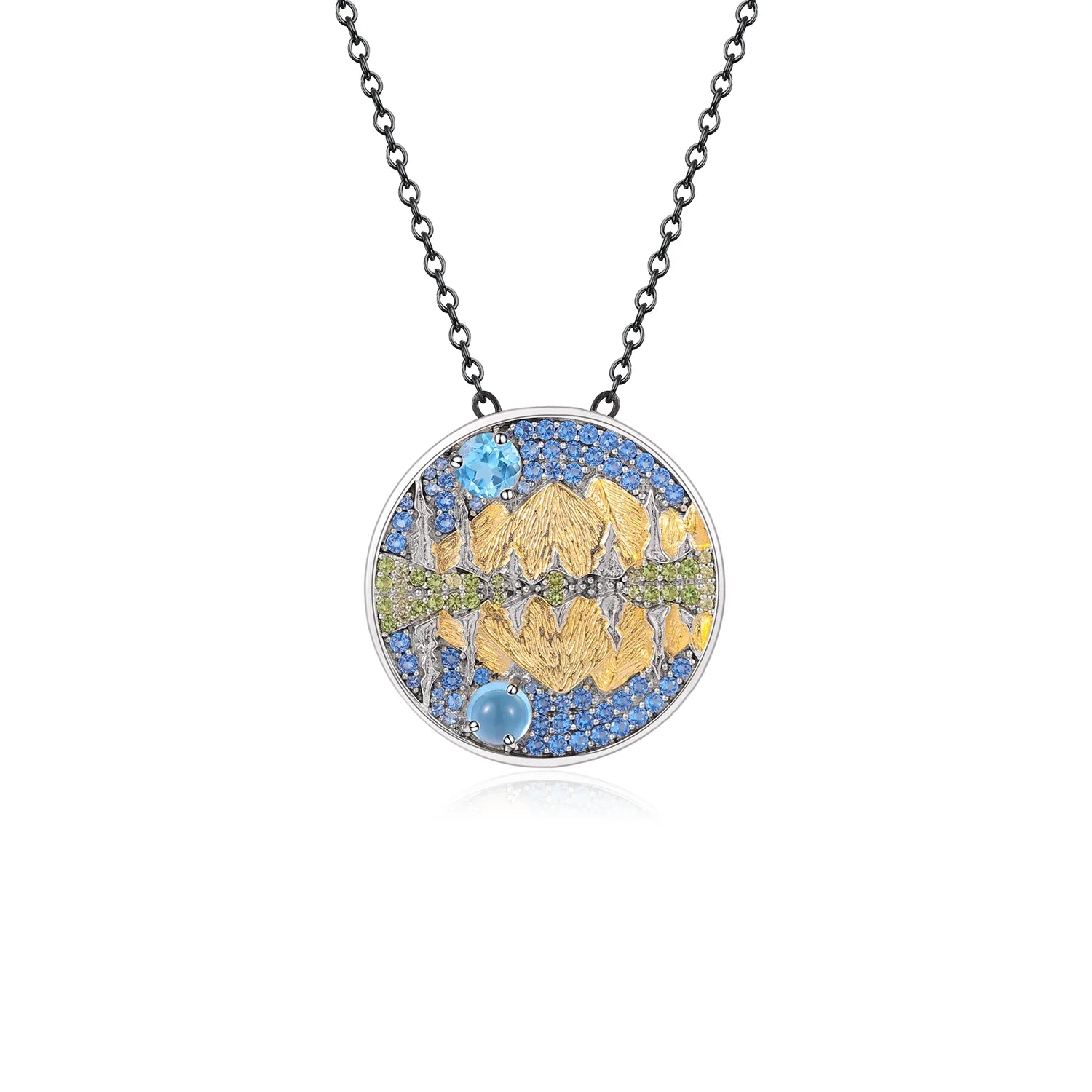 C8195 Abiding Jewelry Good Selling Natural Swiss Blue Topaz Reflection of Mountain on Water 925 Sterling Silver Pendant