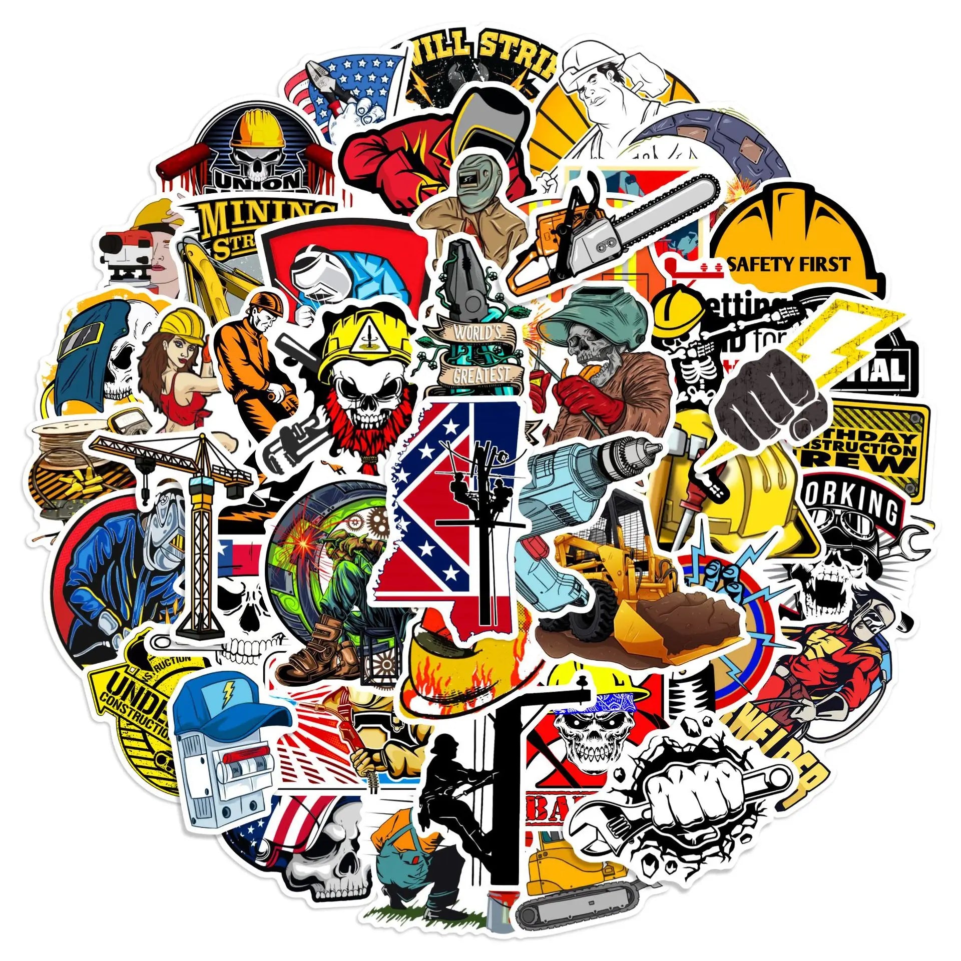 50PCS Cool Electricians Oilfield Construction Workers Hard Hat Toolbox Mechanic Sticker