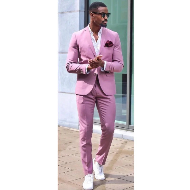Casual Light Purple Notched Lapel Men Suits Groomsmen Groom Tuxedos Wedding Prom Best Man Blazer 2 Pieces Suits Set Jacket+Pant