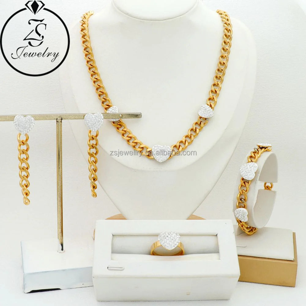 Bracelet Big Design Rustic Stainless Steel Gold Plated Women Shining Diamond Zircon Wedding Girl Gift Sets