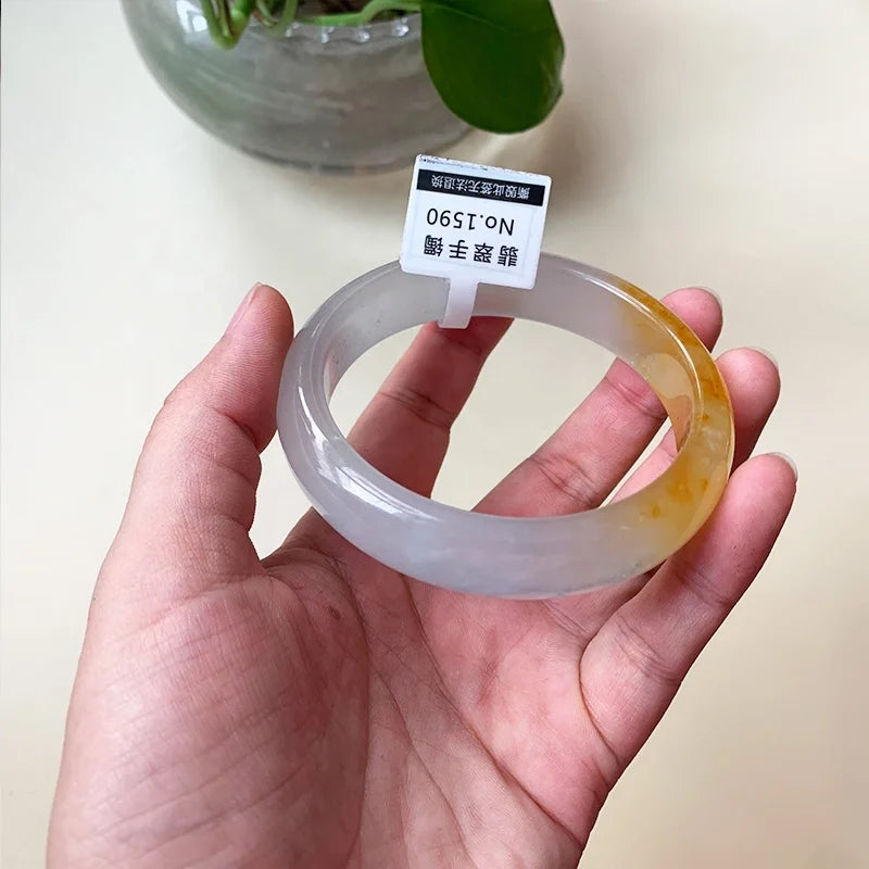 Chinese Style Natural Agate Jade Bangle Bracelet Yellow Fashion Bracelet with Gift Box Natural Jadeite Quartz Jewelry
