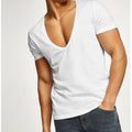 t Shirt for Men v Neck t Shirts Mens Jersey Summer 100% Combed Cotton Solid Deep V Neck T Shirt White Men's Top