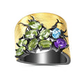 C7875 Abiding Shield Long Lasting Plating Tarnish Free Peridot Topaz Amethyst Gold Plated Ring Jewelry