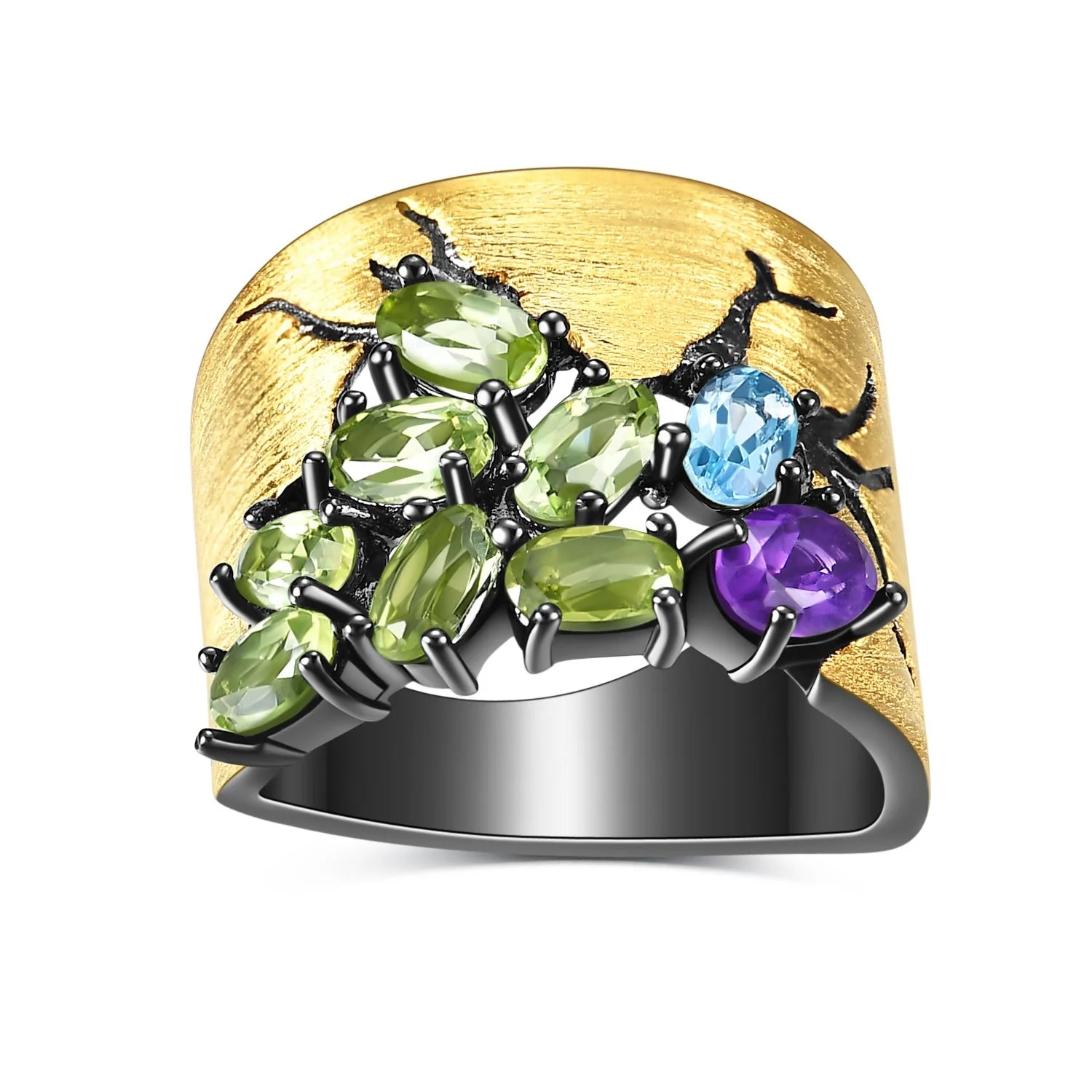 C7875 Abiding Shield Long Lasting Plating Tarnish Free Peridot Topaz Amethyst Gold Plated Ring Jewelry