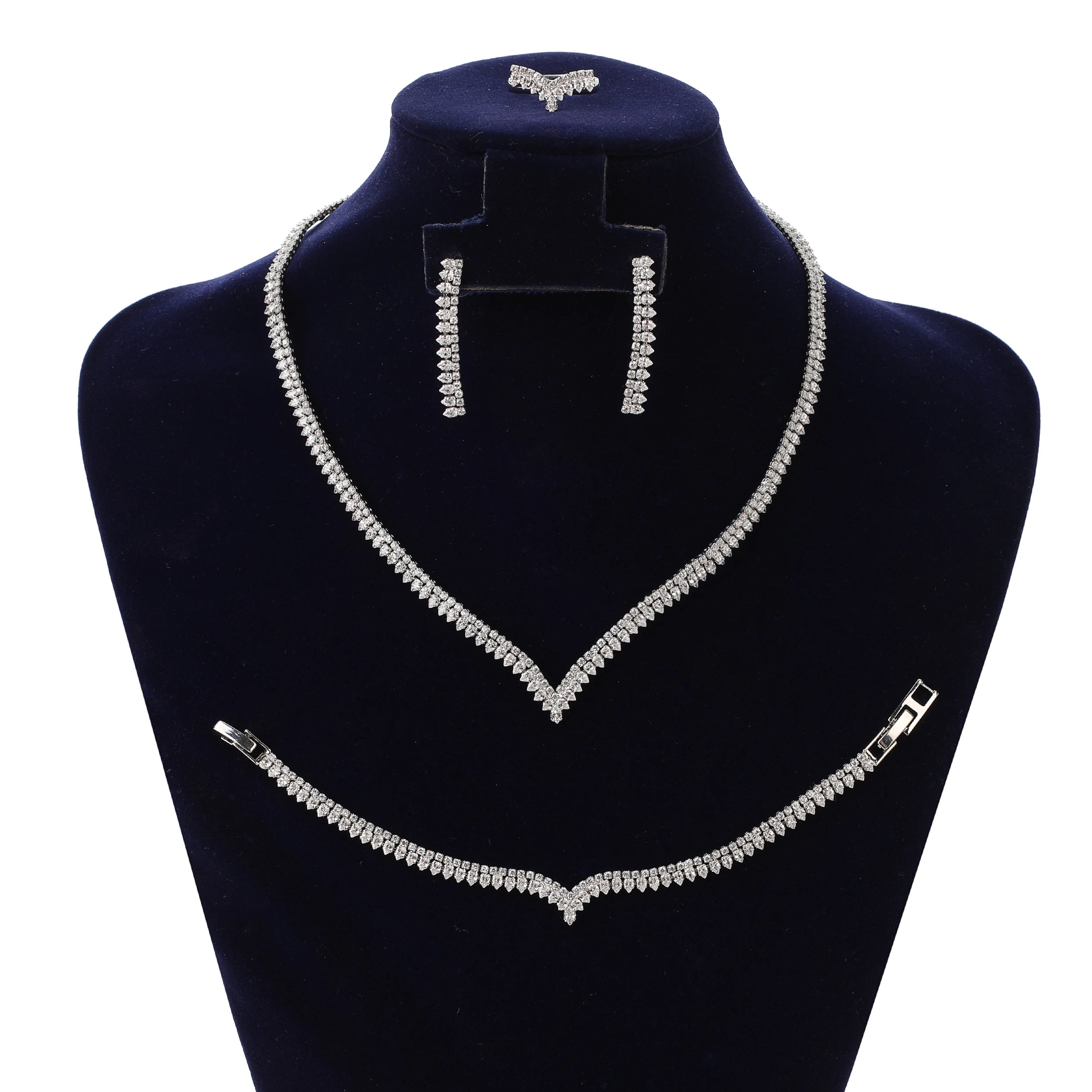 Echsio China Wholesale Drop Shipping Bridal Accessories Simple Classic Copper Alloy Cubic Zircon Jewelry Set for Women BN8082