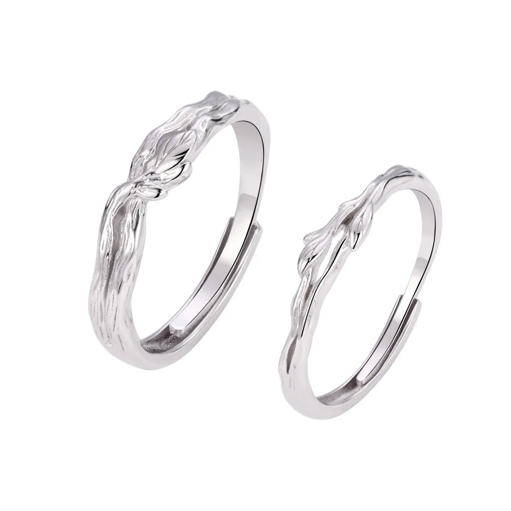 925 Sterling Silver Branch Adjustable Couple's Ring for Couple Wedding Gift Occasion Men Women Jewellery