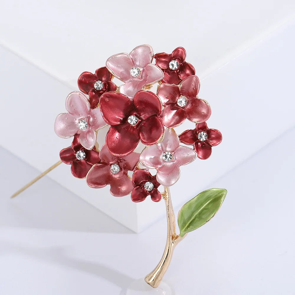 Dainty Women Rhinestone Floral Brooch Lapel Pin Red Blue Purple Enamel Flower Brooch Wholesale Jewelry